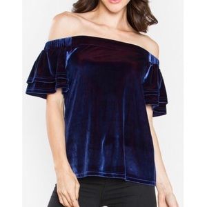 SugarLips Dark Blue Velvet Off the Shoulder Top
